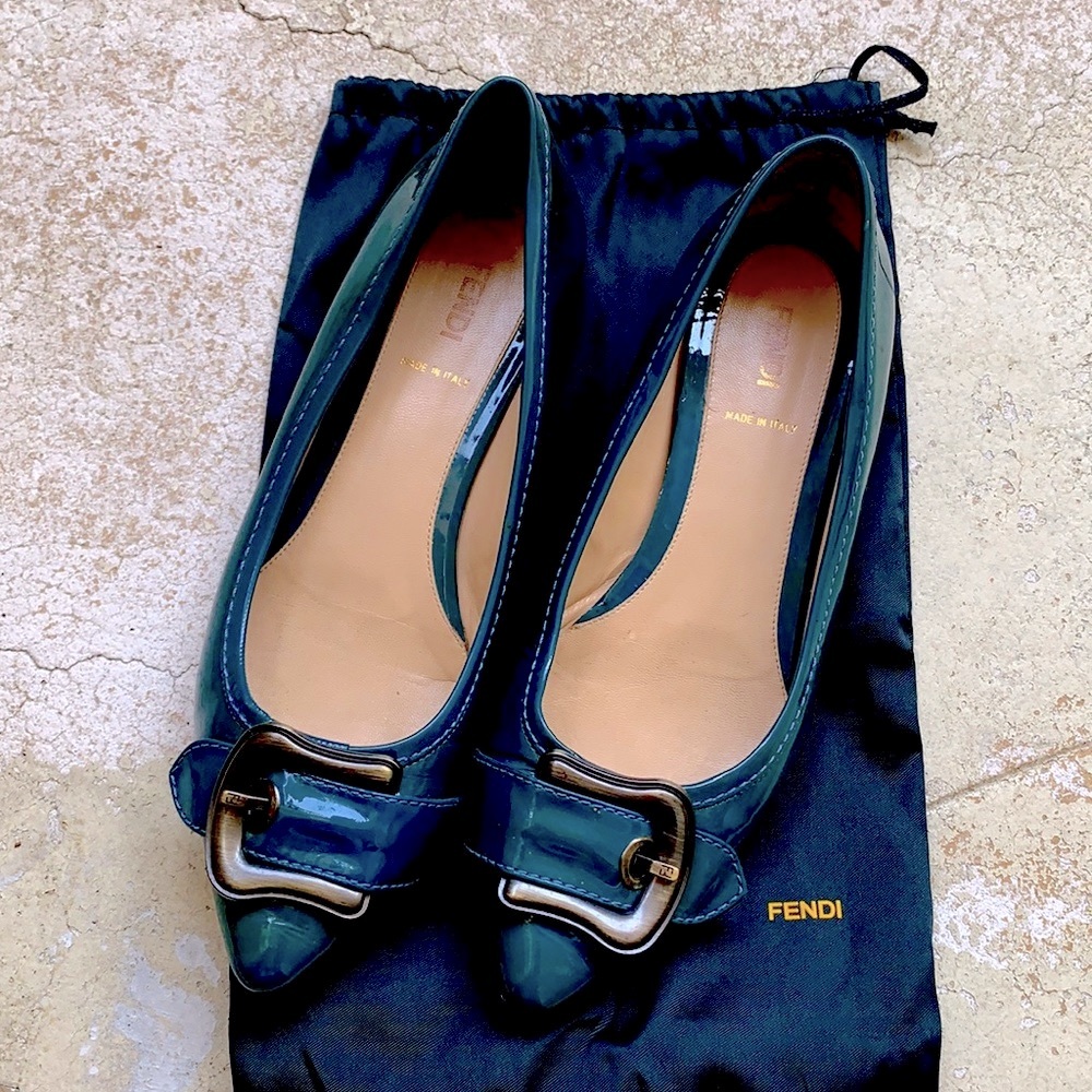 Fendi Dark Green Flats with Buckle